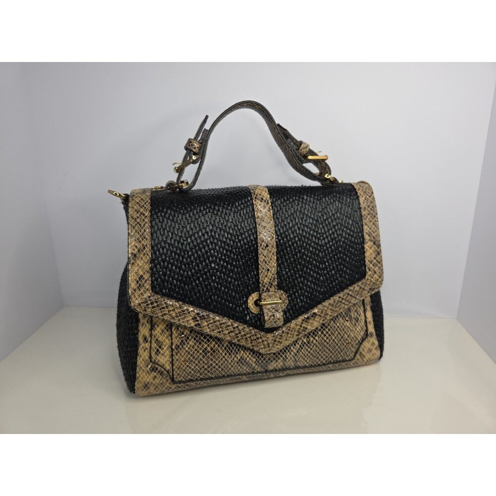 Tory Burch Snake‑Embossed Leather Hand Bag Detachable Shoulder Strap Goldtone Hw